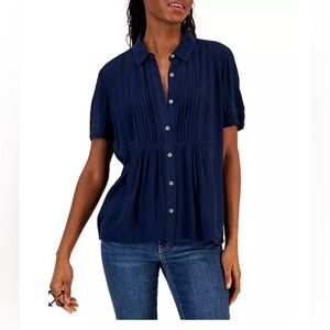 Style & Co Navy Blue Women's button up short sleeve Top size XXL